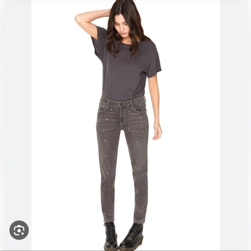 Free People x Sandrine Rose Black Gray Polka Dot Skinny Jeans Size 28 - Picture 2 of 14